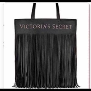 Victoria’s Secret Black Leather Fringe Tote Bag